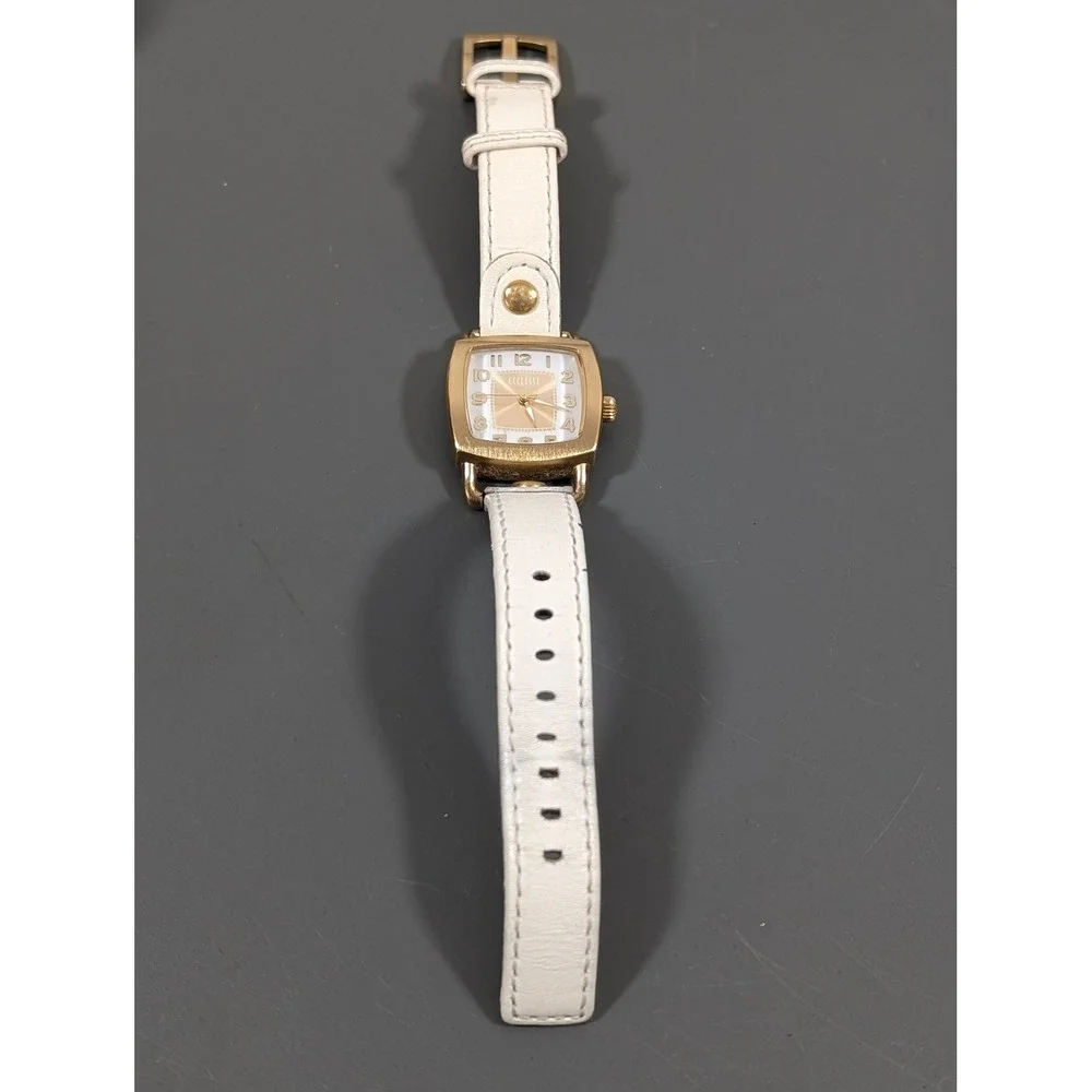 Ecclissi Womens White Leather Watch Gold Tone Square Minimalist‎ 7